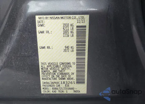 2014 Nissan Altima 2.5 Sv from USA, damaged, VIN 1N4AL3APXEC183265